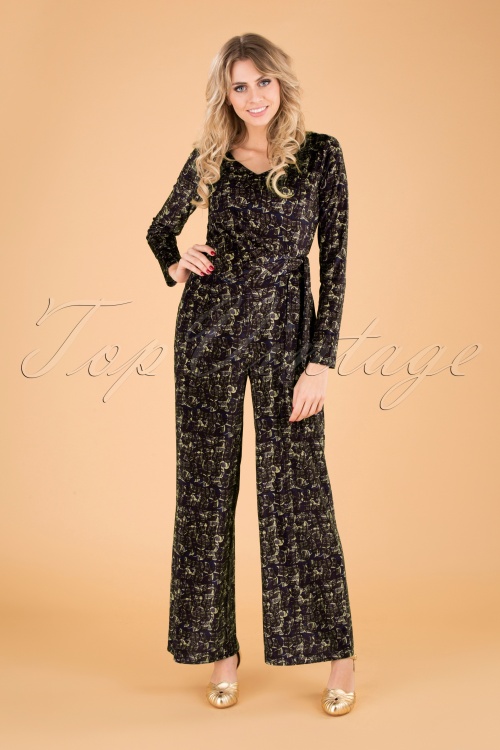 Wow To Go! - 70s Tanzania Swan Jumpsuit in Navy