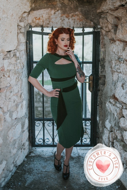Miss Candyfloss - 50s Belinda Gia Wiggle Pencil Dress in Emerald 2