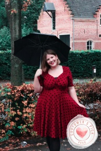 Collectif ♥ Topvintage - Trixie Polka Flock Doll Swingkleid in Rot 7