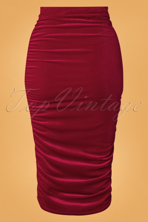 Vintage Chic for Topvintage - 50s Gia Velvet Bodycon Pencil Skirt in Red 3
