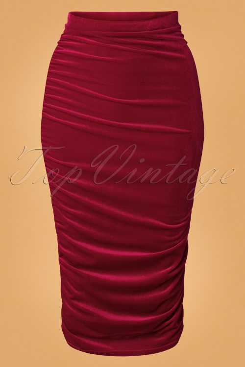 Vintage Chic for Topvintage - 50s Gia Velvet Bodycon Pencil Skirt in Red 2