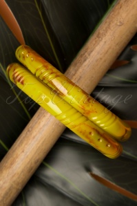 Splendette - Exclusief TopVintage ~ Catkin smal gesneden armbandset in geel