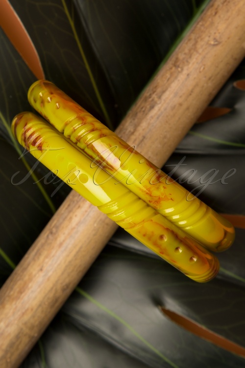 Splendette - Exclusief TopVintage ~ Catkin smal gesneden armbandset in geel