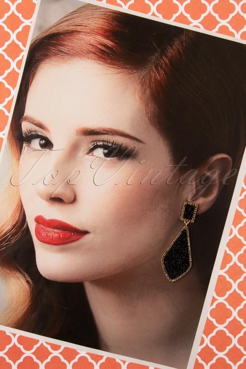 Louche - 50s Naomi Earrings in Black and Gold 2