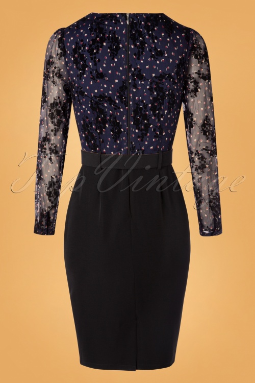 Paper Dolls - 60s Cosmos Belted Shirt Pencil Dress in Navy and Black 2