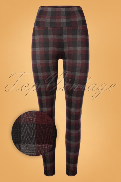 Steady Clothing - 50s Audrey Check Leggings in Burgundy