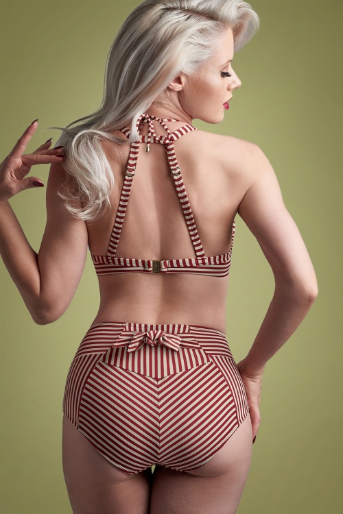 Marlies Dekkers - Holi Vintage bikinibroekje met hoge taille in rood en ecru