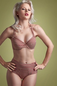 Marlies Dekkers - Holi Vintage Bikinihose mit hoher Taille in Rot und Ecru 3