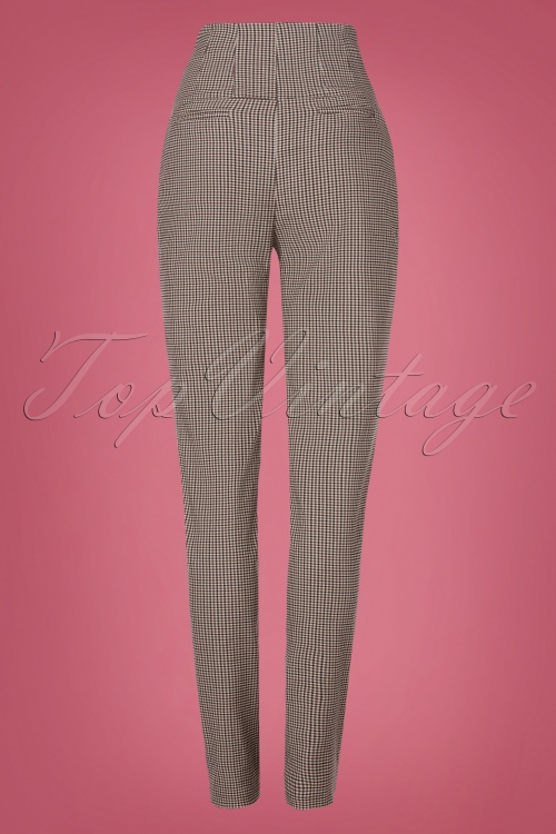 Miss Candyfloss - 50s Kaity High Waist Check Pants in Beige 2