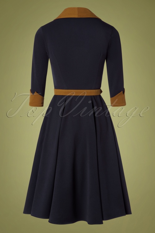 Miss Candyfloss - 50s Aroma Lee Swing Dress in Navy and Brown 2