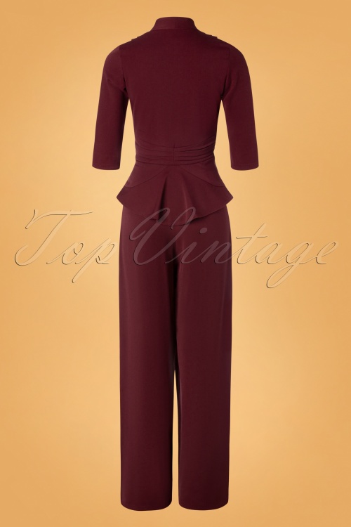 Miss Candyfloss - Penelope Peplum jumpsuit in wijnrood 2