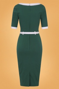 Collectif Clothing - Freya Pencil Dress Années 50 en Vert Canard 4
