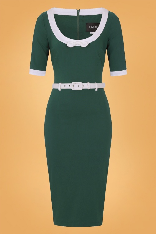 Collectif Clothing - Freya Pencil Dress Années 50 en Vert Canard 2