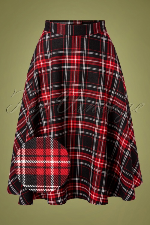 Bunny - Islay Tartan geruite swingrok in zwart en rood