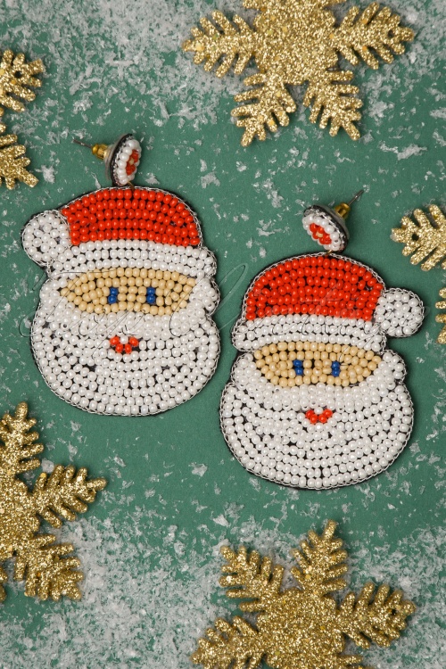 Darling Divine - Santa Earrings Années 50 en Blanc et Rouge 