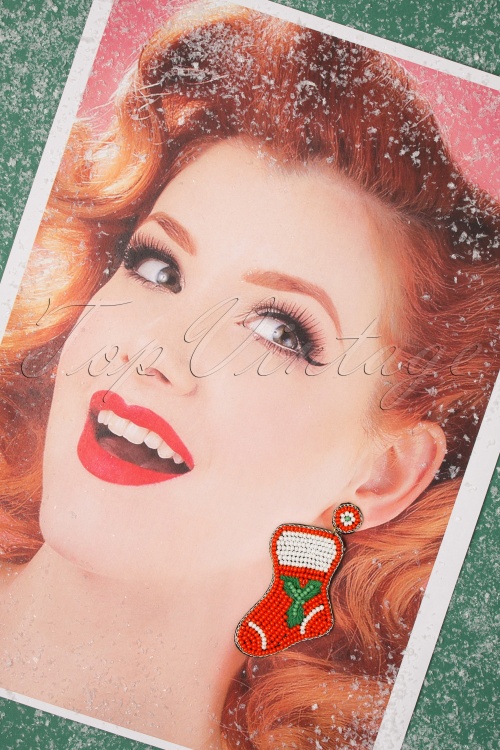 Darling Divine - 50s Christmas Stocking Earrings in Red 2