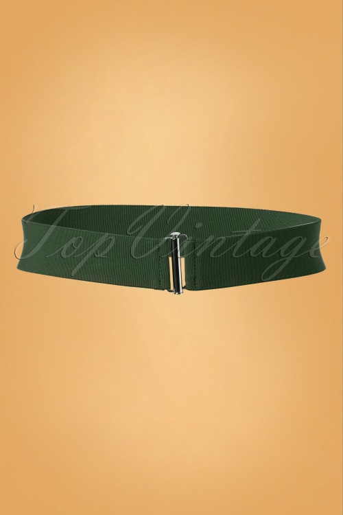 Collectif Clothing - Billie Cinch Stretch Belt Années 50 en Vert Mousse 