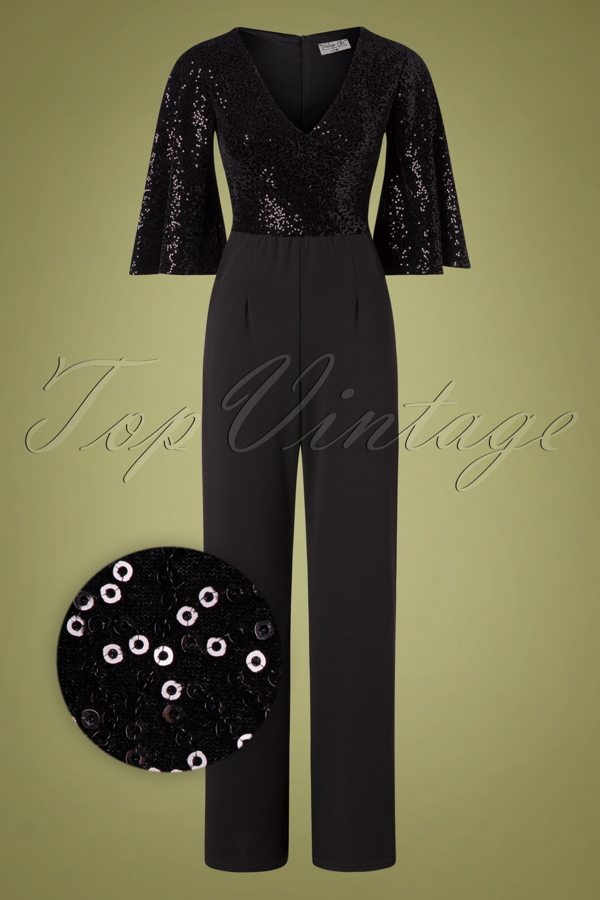 Vintage Chic for Topvintage - Courtney jumpsuit met pailletten in zwart