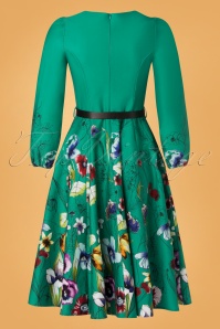 Hearts & Roses - 50s Milana Floral Swing Dress in Emerald Green 5