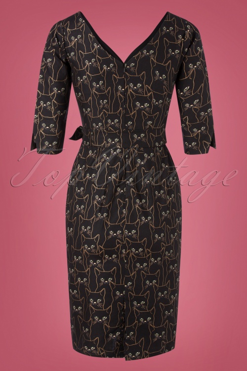 Victory Parade - TopVintage Exclusive ~ 60s Rita Cat Dress in Black and Gold 2