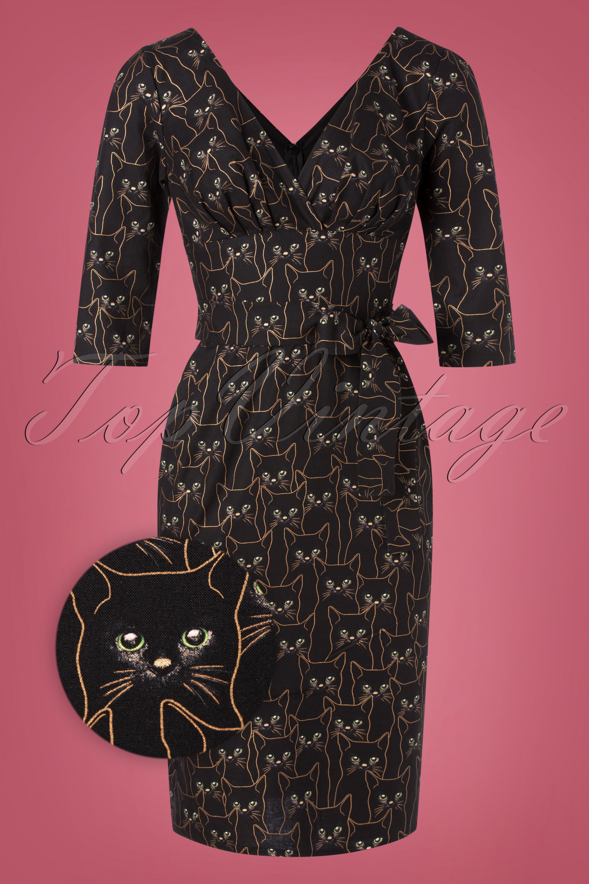Victory Parade - TopVintage Exclusief ~ Rita Cat jurk in zwart en goud