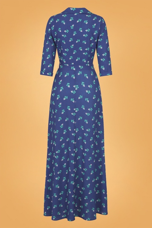 Collectif Clothing - 40s Luisa Rose Bud Maxi Dress in Blue 5
