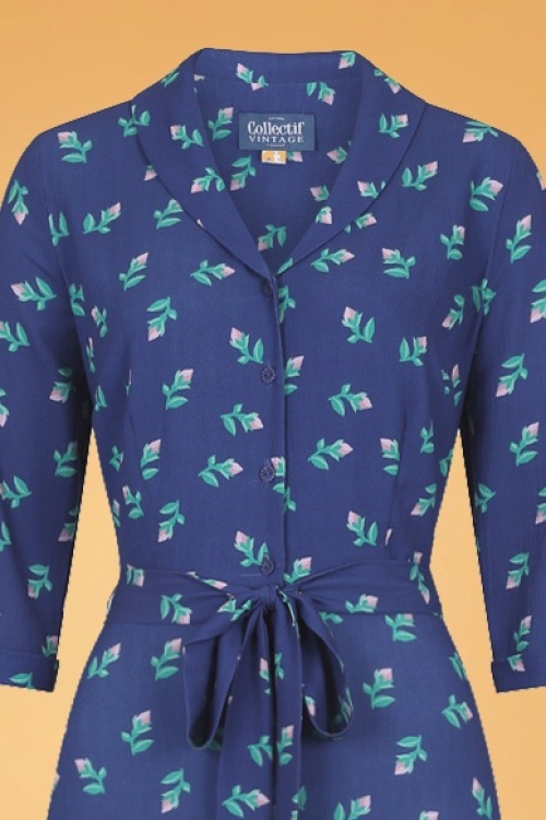 Collectif Clothing - Luisa Rose Bud Maxi Dress Années 40 en Bleu 3