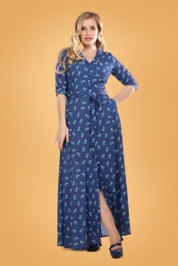 Collectif Clothing - 40s Luisa Rose Bud Maxi Dress in Blue 2