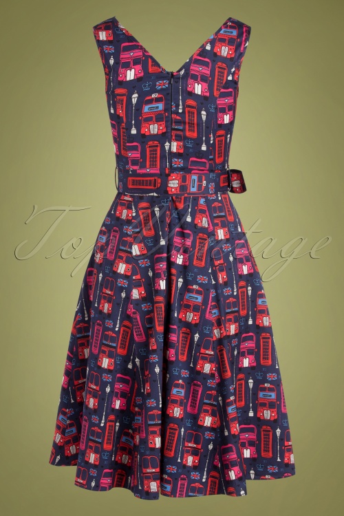 Lady V by Lady Vintage - Charlotte On The Bus jurk in marineblauw 4