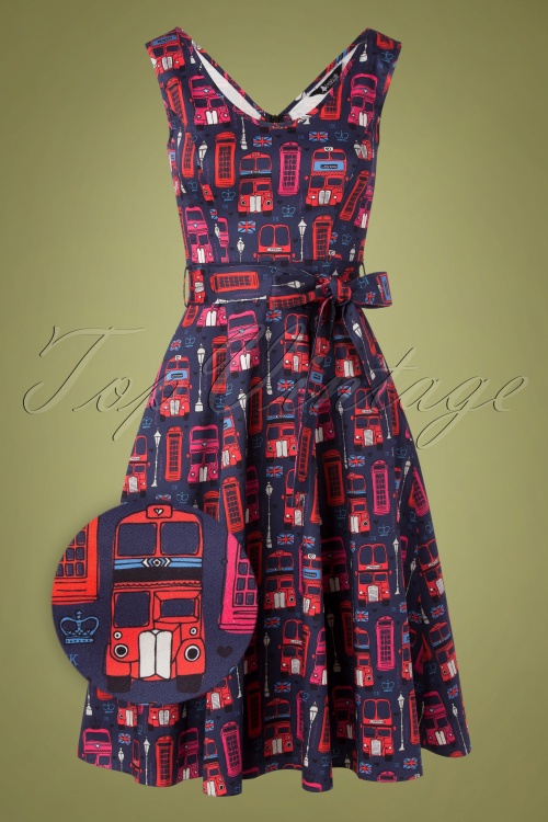 Lady V by Lady Vintage - Charlotte On The Bus jurk in marineblauw