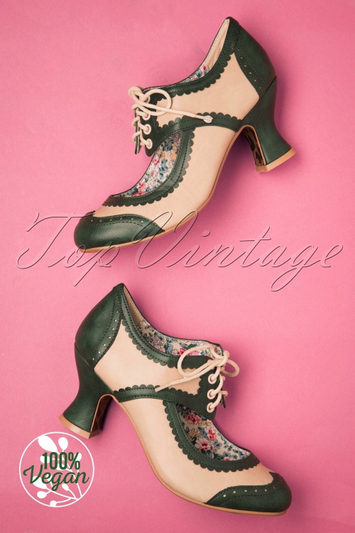 Bettie Page Shoes - Nina pumps in groen en crème 4