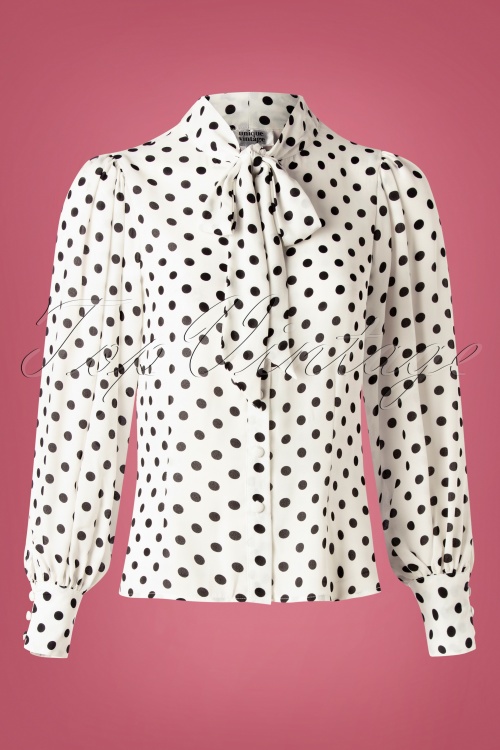 Unique Vintage - Gwen blouse met stippen in wit en zwart