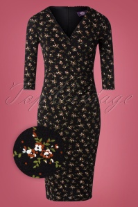 Topvintage Boutique Collection - 50s Gina Floral Pencil Dress in Black 4