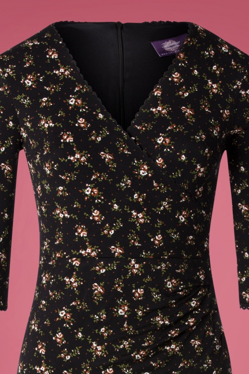 Topvintage Boutique Collection - Gina Bleistiftkleid mit Blumenmuster in Schwarz 6