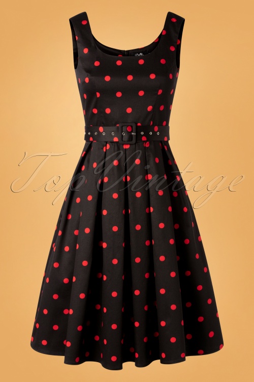 Dolly and Dotty - 50s Amanda Polkadot Swing Dress in Black and Red
