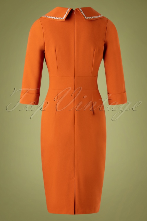 Daisy Dapper - 50s Emma Pencil Dress in Rust Orange Plaid 2