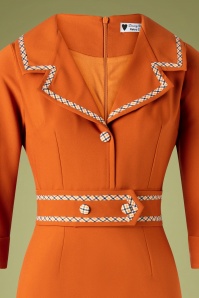 Daisy Dapper - 50s Emma Pencil Dress in Rust Orange Plaid 3