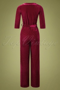 Vintage Chic for Topvintage - Merissa Pin Dot fluwelen jumpsuit in wijnrood 4