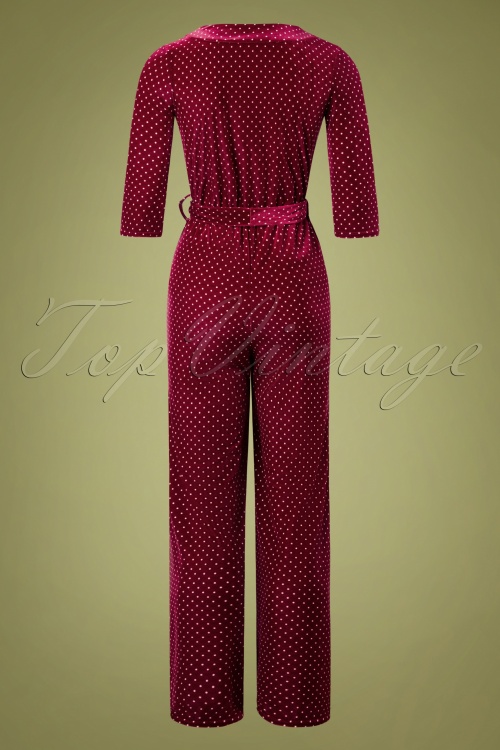 Vintage Chic for Topvintage - 50s Merissa Pin Dot Velvet Jumpsuit in Wine 4