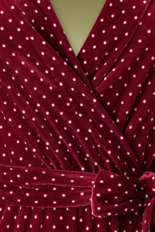 Vintage Chic for Topvintage - Merissa Pin Dot fluwelen jumpsuit in wijnrood 3