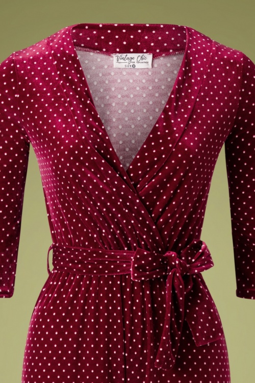 Vintage Chic for Topvintage - 50s Merissa Pin Dot Velvet Jumpsuit in Wine 2