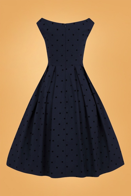 Collectif Clothing - Princess Liz Polka Flock Swing Dress Années 50 en Bleu Marine 5