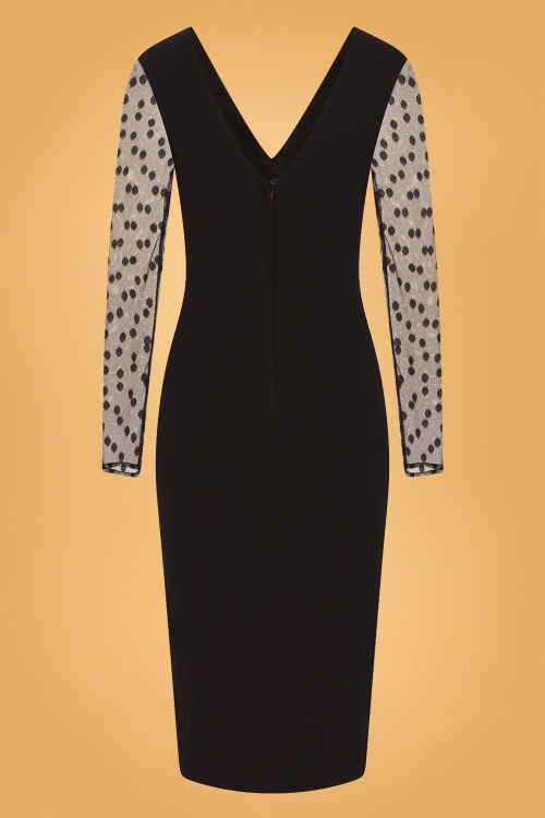 Collectif Clothing - Germana Polka Dots Occasion Pencil Dress Années 50 en Noir 4