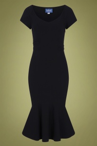 Collectif Clothing - Jamilia Fishtail Pencil Dress Années 50 en Noir 2