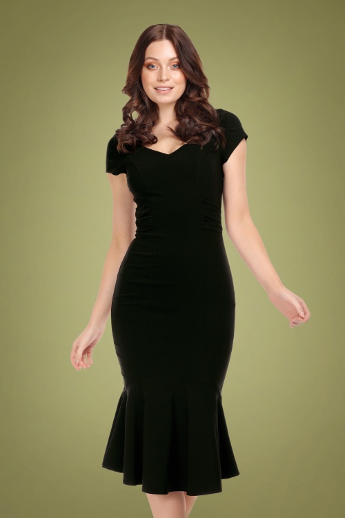 Collectif Clothing - 50s Jamilia Fishtail Pencil Dress in Black