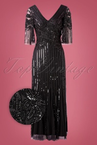 GatsbyLady - Norma Sequin Maxi Dress Années 20 en Noir