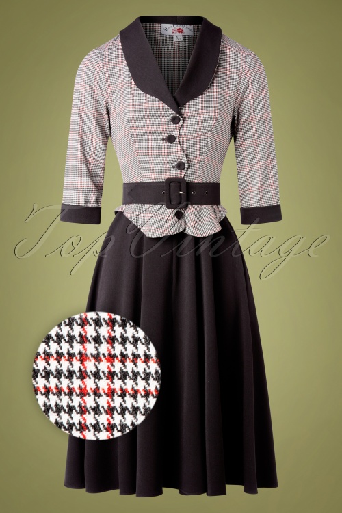 Miss Candyfloss - 50s Ambre Houndstooth Swing Dress in Black and Red