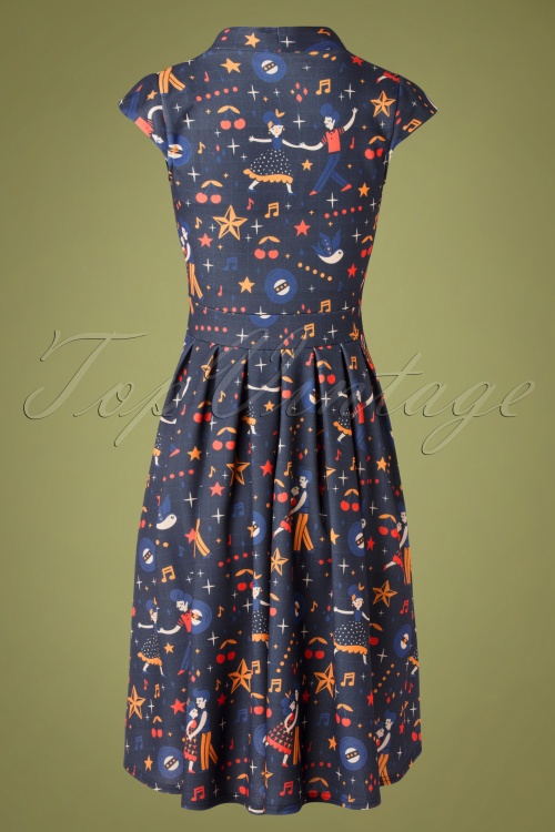 Lady V by Lady Vintage - 50s Eva Lindy Hoppers Swing Dress in Navy 2