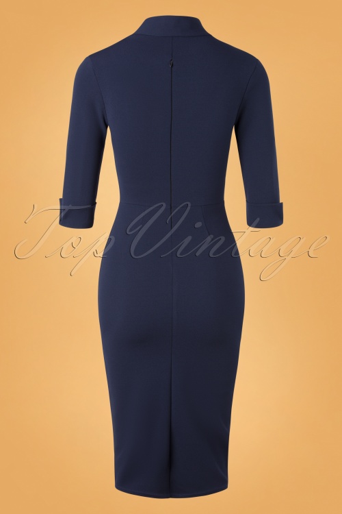 Vintage Chic for Topvintage - Cecelia Pencil Dress Années 50 en Bleu Marine 4