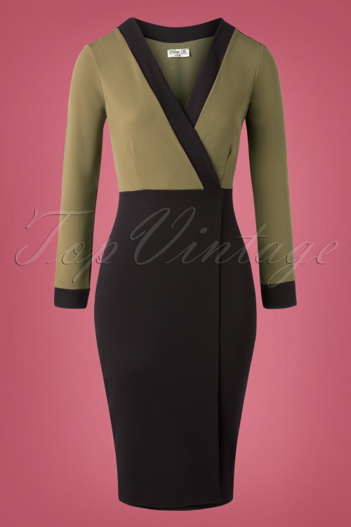 Vintage Chic for Topvintage - 50s Jeannie Pencil Dress in Khaki and Black